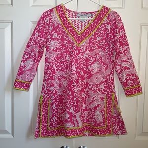 Gretchen Scott Designs Contrast Tunic Blouse Top Pink White Green Women's sz XS